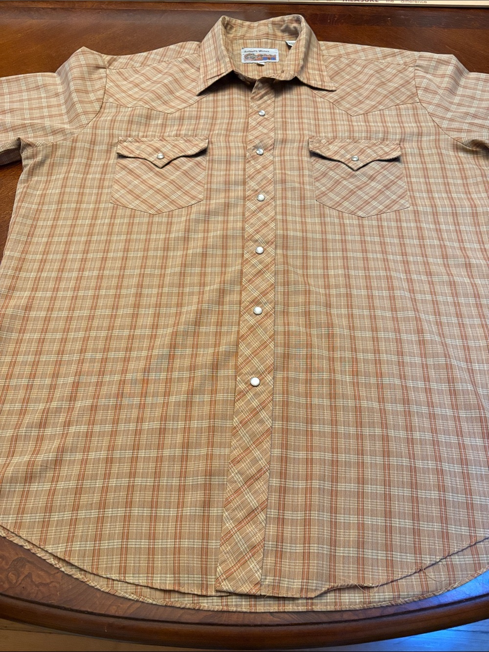 π Authentic Western Menβs Orange/Tan Plaid Snap-Up Short-Sleeve Shirt Size 17.5 - Picture 6 of 16